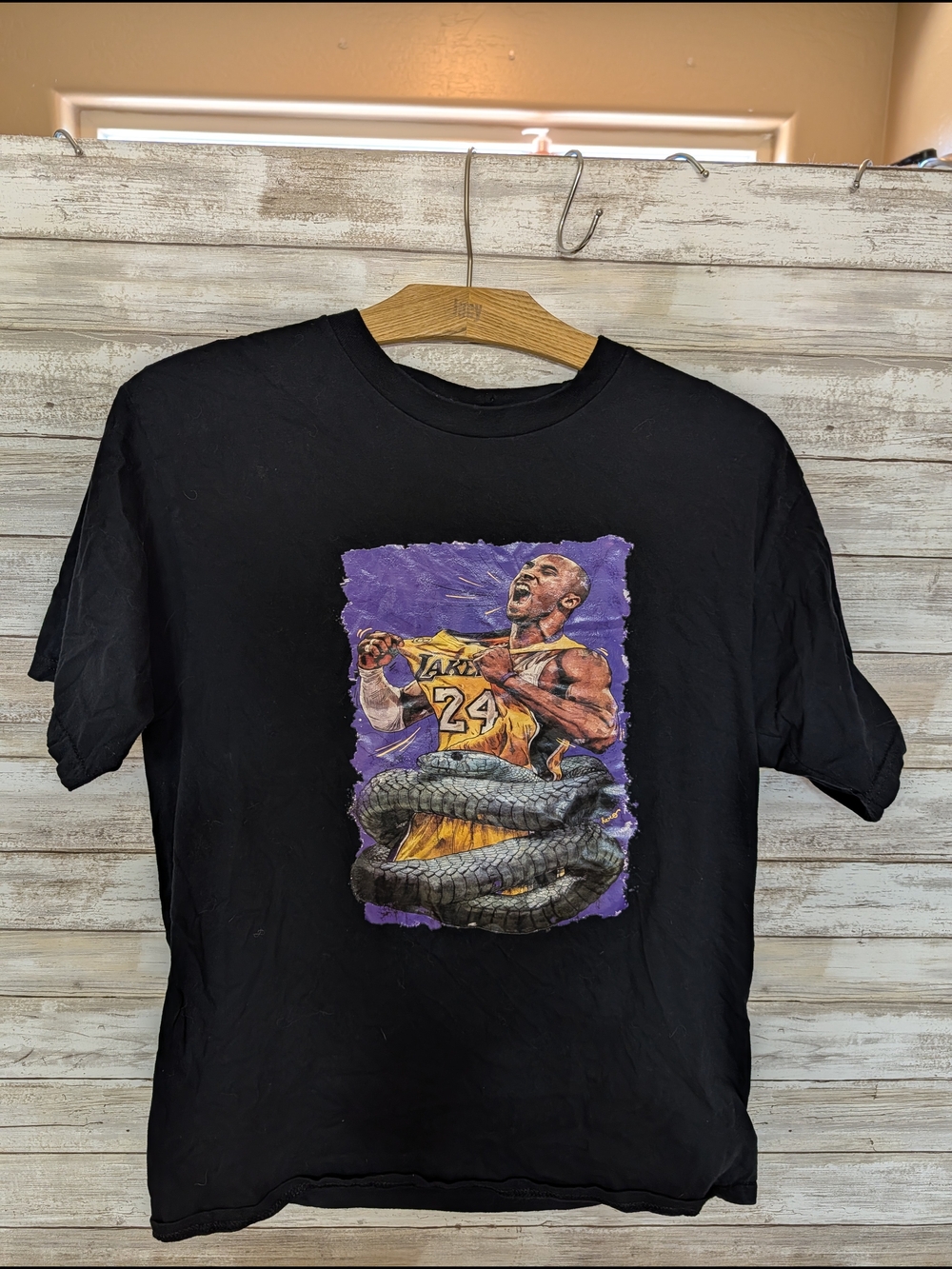Vintage Kobe Bryant Black T-Shirt with Purple, Yellow & Gray Basketball Graphic